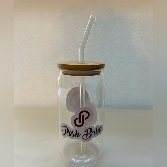 Posh Babe glass cup with a bamboo lid and glass straw 16 Oz for the posh Lady - Picture 5 of 6